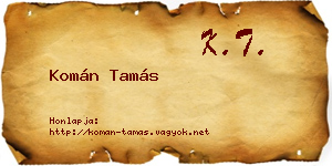 Komán Tamás névjegykártya